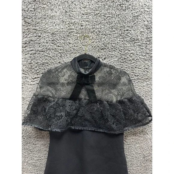 Self-Portrait Lace & Bow Accent Mock Neck Mini Shift‎ Dress Black Womens Size 6 - Picture 3 of 16